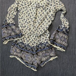 Forever 21 Cream Romper with Blue and Pink Paisley Print